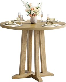 Okrągły stół jadalny dla 2-4 osób, okrągły stół kuchenny, stoły do jadalni w stylu rustykalnym 80 cm, rustykalny brąz