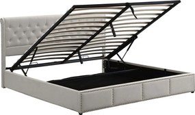 Łóżko tapicerowane lniane - ozdobione nitami - z stelażem na listwy - 180x200cm - Jasnoszare