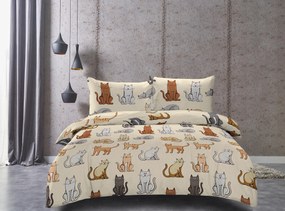 PrzytulneMieszkanie.pl PrzytulneMieszkanie.pl Poścel z mikrofibry COLORED CATS kremowa Rozmiar pościeli: 70 x 90 cm | 140 x 200 cm