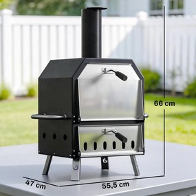 Outsunny Zewnętrzny Piec do Pizzy Opalany Drewnem Stal Nierdzewna 2 Poziomy z Kamieniem do Pizzy 1 cm, Składane Nóżki | Aosom PL