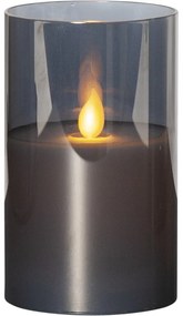 Szara woskowa świeca LED w szkle Star Trading M-Twinkle, wys. 12,5 cm
