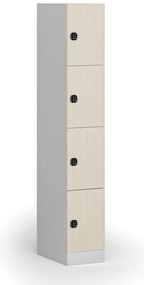 Szafka skrytkowa, 4 schowki, 1850 x 300 x 500 mm, demontaż, zamek kodowy, drzwi laminowane, brzoza