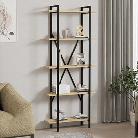 Półka nowoczesna – 72 x 170 x 25 cm – Dąb i czerń – Płyta wiórowa pokryta melaminą