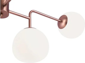Lampa wisząca z metalu w kolorze różowego złota z 8 światłami i białymi dyfuzorami Erich