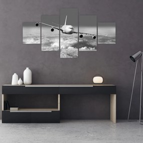 Obraz - Samolot w chmurach, czarno-biały (125x70 cm)