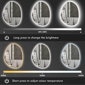HOMCOM Lustro łazienkowe z oświetleniem LED i regulacją koloru i temperatury, ze szkła hartowanego, 80x5x60 cm, Srebrny | Aosom PL