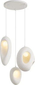 Lampa wisząca Japandi biała z organicznym kloszem 3-punktowa - Moonstone