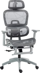 HOMCOM Krzesło biurowe, Ergonomiczne krzesło do biurka z tapicerką z siatki, regulowane, na kółkach, z podłokietnikami, zagłówkiem, Szary