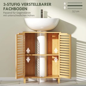 HOMCOM Szafka podumywalkowa do łazienki, szafka z drzwiami z lameli, bambus, regulowane półki, naturalna | Aosom PL