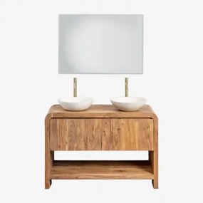 Zestaw Mebli Łazienkowych Z Drewna Vacry Akacja Brąz & 2 X Okrągły Biały Cement Ø40 Cm Zavion & - Sklum