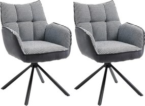 Zestaw krzeseł 2 szt. - tkanina i czarny metal - pepitka i ciemnoszary - RENATA 1