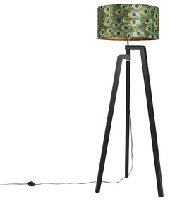 Lampa podłogowa trójnóg czarna z kloszem w stylu pawia 50 cm - Puros klasyczny/Antyczny Oswietlenie wewnetrzne