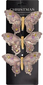 Zestaw ozdób świątecznych Motyle, złoty, 12x8x2cm, z klipsem, 3 szt.