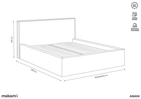 Ciemnoszare tapicerowane łóżko dwuosobowe ze schowkiem ze stelażem 140x200 cm Anani – Makamii