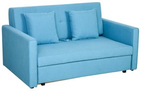 HOMCOM Sofa do spania 2 osobowa z miejscem na pościel jasnoniebieska z poduszkami | Aosom PL