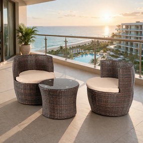 Zestaw mebli balkonowych technorattan Calimera składany - 2 fotele i stolik, brązowy