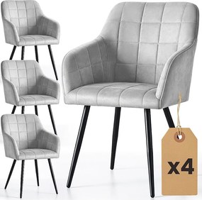 4x Krzesło tapicerowane z przeszyciami kwadratowymi Szare LUXANO Czarne nogi