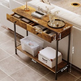 Konsola komoda stolik ciemny brąz loft industrialny retro z szufladami