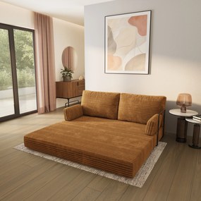 Masseno Sofa piankowa SILAR z funkcją spania, Kanapa z pianki do salonu, Bezmontażowa, Tkanina sztruksowa – Miedziany TILIA 56