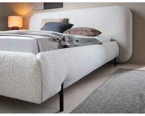 Beżowe tapicerowane łóżko dwuosobowe ze schowkiem ze stelażem 180x200 cm Pointt – ELTAP