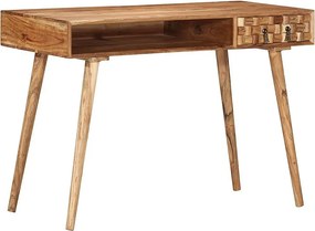 Biurko z litego drewna akacjowego 110x50x76 cm z szufladą i przegródką, naturalne wykończenie, styl rustykalny