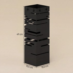 HOMCOM Stojak na parasole z metalu z wyjmowaną tacką ociekową i 4 haczykami 15,5 x 15,5 x 49 cm, Czarny | Aosom PL
