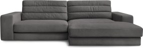 Antracytowy aksamitny narożnik (prawostronny/z szezlongiem) Sierra – Bobochic Paris