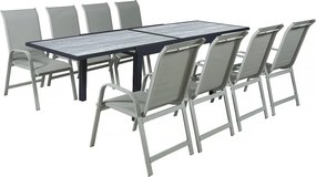 Rozkładany aluminiowy zestaw ogrodowy Lagos - 140/280 x 90 x 76 cm - 8 krzeseł - Jasnoszary