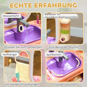 AIYAPLAY Toaletka dla Dzieci z Oświetleniem LED, Muzyką, Kranem, Lustrem Akrylowym, Fioletowa, 55x29x71 cm