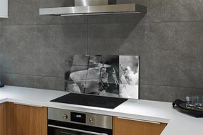 Panel szklany do Kuchni Czarno-Białe Niebo i Ludzie