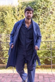 Męski flanelowy szlafrok JAVIER M Ciemnoniebieski