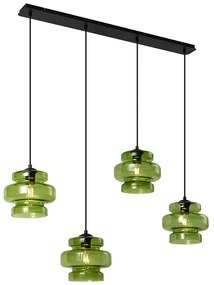 Retro Lampa Wisząca Czarna z Zielonym Szkłem 4-punktowa - Denise Retro Oswietlenie wewnetrzne
