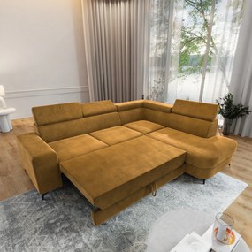 Masseno Narożnik ALVORO z funkcją spania i pojemnikiem na pościel Narozniki L, Rozkładana sofa - Żółty, MONOLITH 48