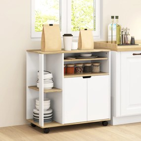 HOMCOM Wózek Kuchenny na Kółkach z Miejsce do Przechowywania, Szafka, Regulowane Półki, do Kuchni, Salonu, Jadalni, Biały | Aosom PL