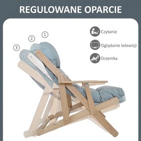 HOMCOM Fotel akcentowy, fotel relaksacyjny, regulowane oparcie, rama z drewna bukowego, do 120 kg, Jasnoszary