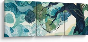 Obraz – Zielona korona drzewa życia (z zegarem) (90x30 cm)