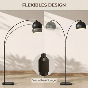 HOMCOM Lampa łukowa, lampa stojąca, regulowana wysokość, włącznik nożny, podstawa w wyglądzie marmuru, 170-180cm, czarna | Aosom PL
