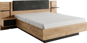 Łóżko z szafkami nocnymi 140 x 190 cm - Z oświetleniem LED - Naturalny i antracytowy - ELYNIA