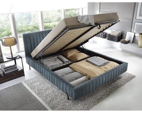 Niebieskie tapicerowane łóżko dwuosobowe ze schowkiem ze stelażem 140x200 cm Plissa – ELTAP