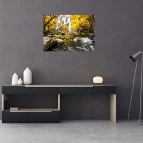Obraz - Wodospady w jesiennym krajobrazie, żółty (70x50 cm)