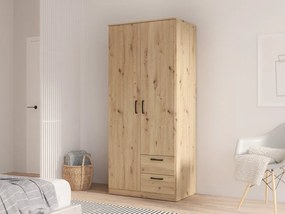Dwudrzwiowa szafa z drążkiem i szufladami Niko 81-D78 dąb Artisan