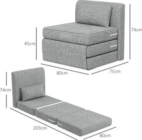 HOMCOM Fotel-sypialnia, materac dla gości, trzykrotnie składany, kompaktowy, z metalową ramą, 80x75x74 cm, Szary