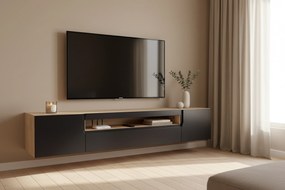 Szafka RTV wisząca Loftia 200 cm dwudrzwiowa z wnęką - artisan / czarny mat