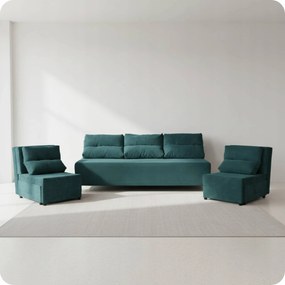 Zestaw KIMO funkcja spania sofa fotele Family Meble zielony Anafi sztruks