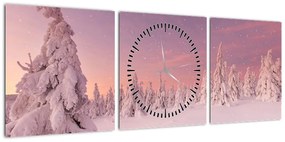 Obraz - Drzewa pod warstwą śniegu (z zegarem) (90x30 cm)