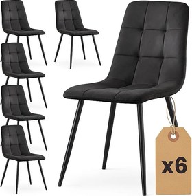 6x Welurowe krzesło tapicerowane pikowane Czarne NERO Czarne nogi