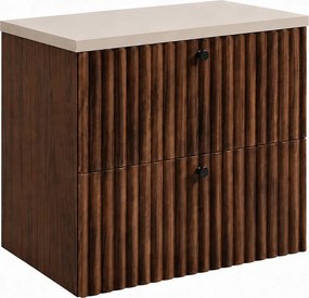 Szafka łazienkowa wisząca z blatem 60, dąb orzech + blat kaszmir, uchwyty w trzech kolorach, 60 x 44,4 x 58,6 cm