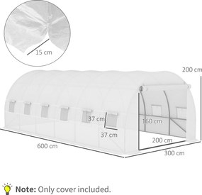 Outsunny Folia zamienna do szklarni 6x3x2 m, wytrzymała, odporna na rozdarcia, 12 okien, drzwi, Zielona
