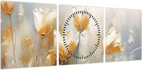 Obraz - Malowanie tulipanów (z zegarem) (90x30 cm)