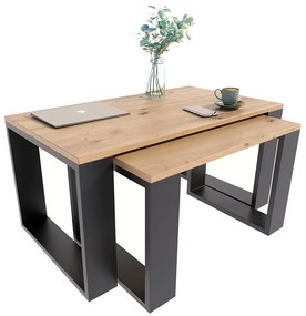 Podwójny stolik kawowy dąb artisan + czarny - Kotis 4X